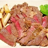 玉ねぎ氷入りのマリネ液de☆安い牛肉のステーキ